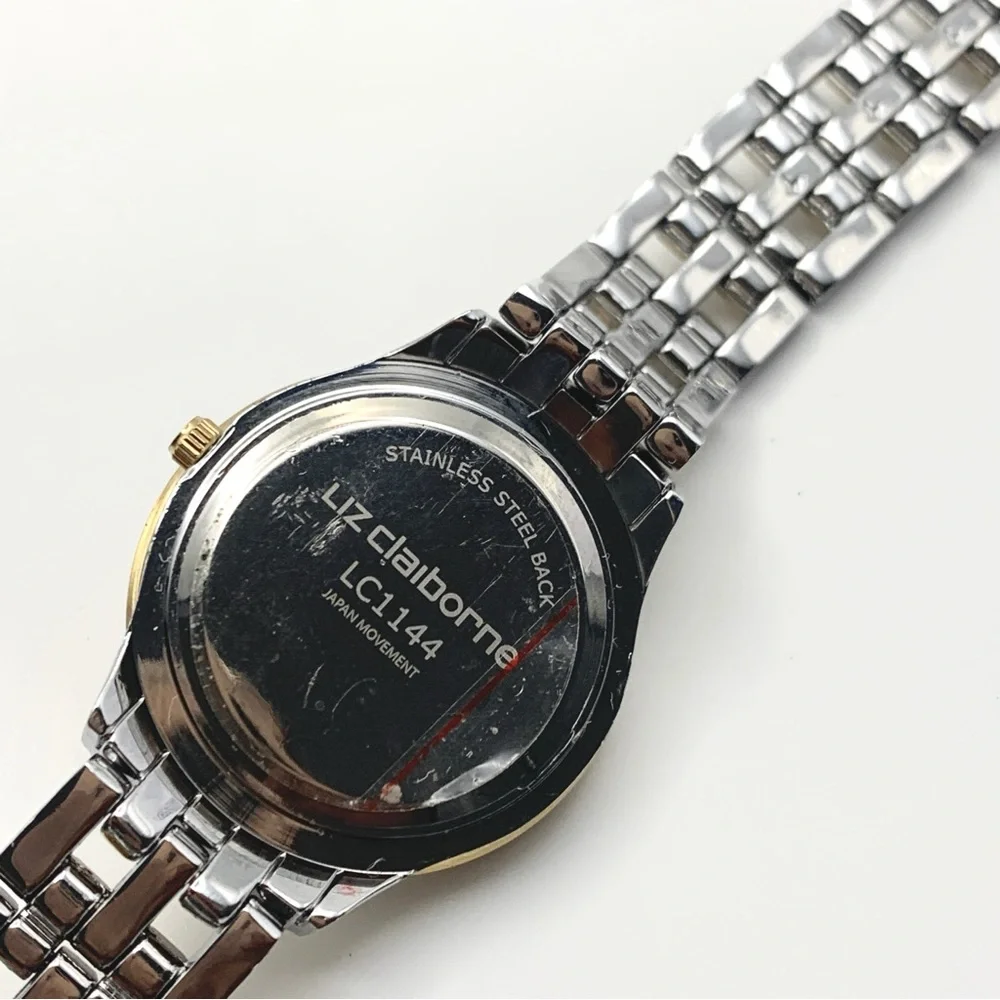 Liz Claiborne Two-Tone Crystal Bezel Watch 6.75" New Battery - Picture 8 of 14